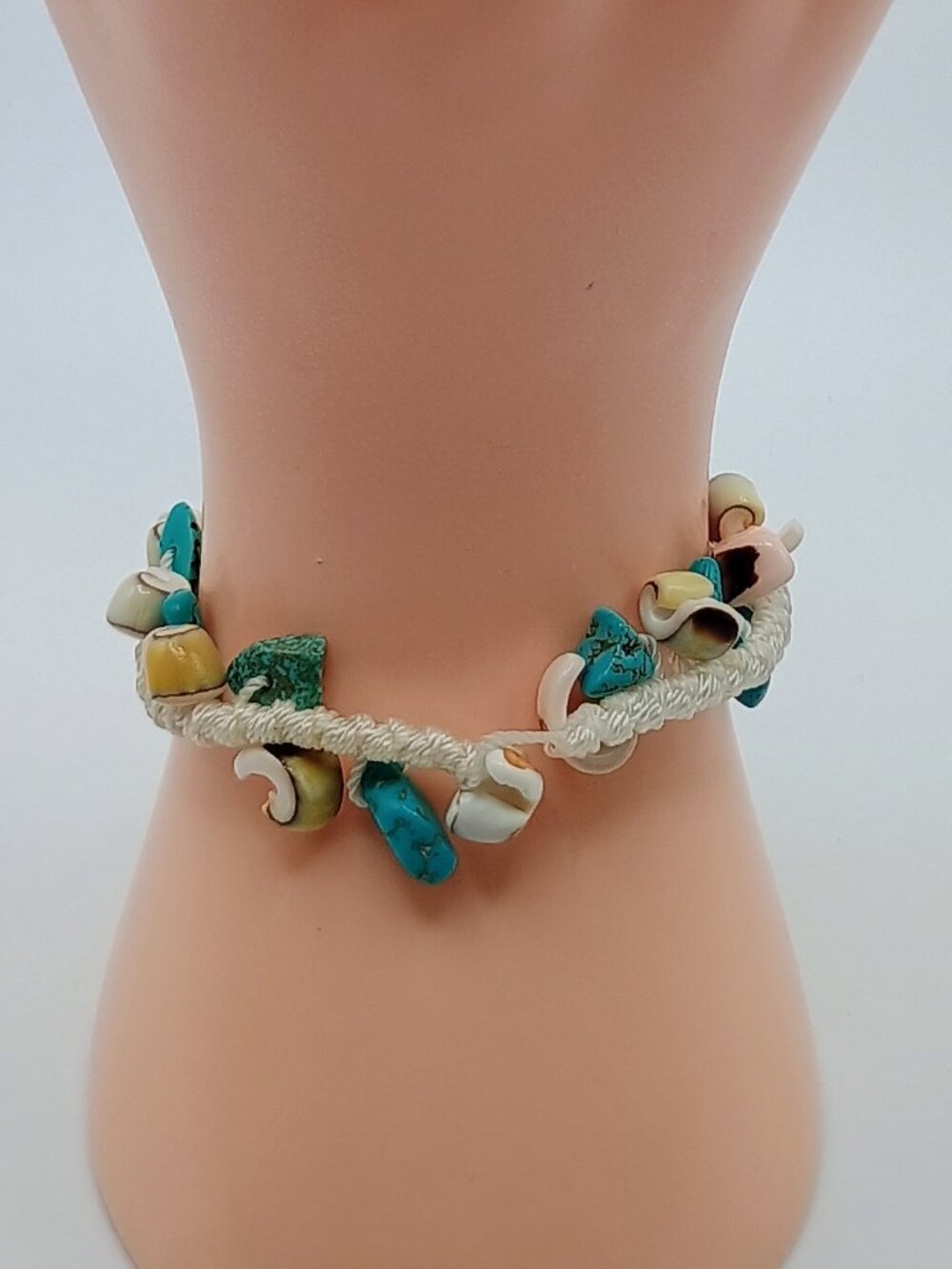 Handmade Turquoise and Mother-of-Pearl Spiritual Amulet Anklet
